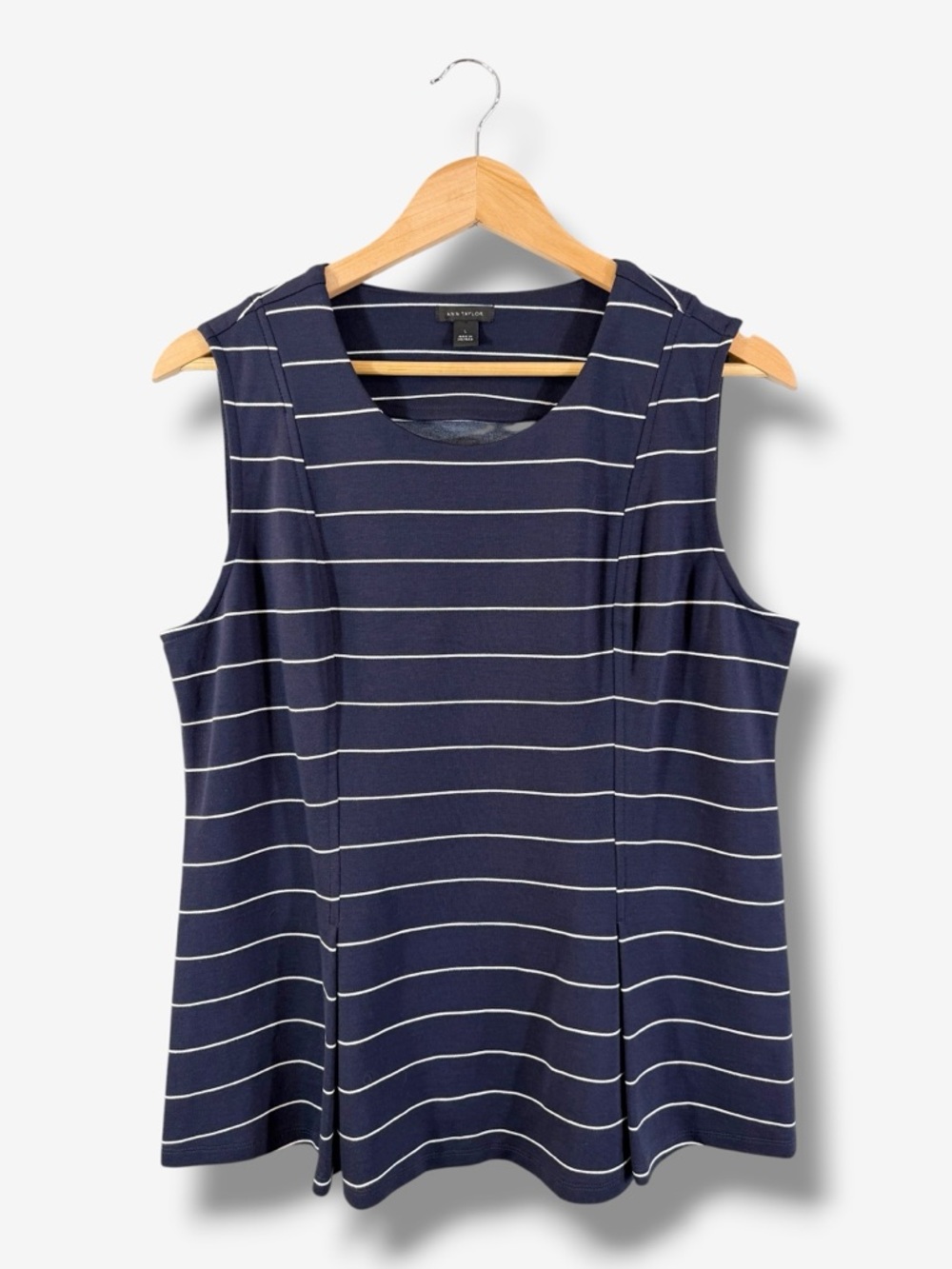 Ann Taylor Navy White Stripe Sleeveless Blouse Size L Preppy Office Casual